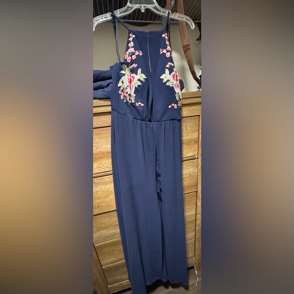 Premier Amour Midnight Blue Dress with Floral Details